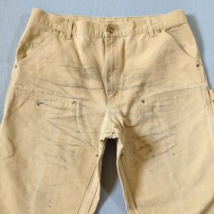 Carhartt Double Knee Logger Pants Tan Firm Canvas Workwear 38x31 Vintage Patina